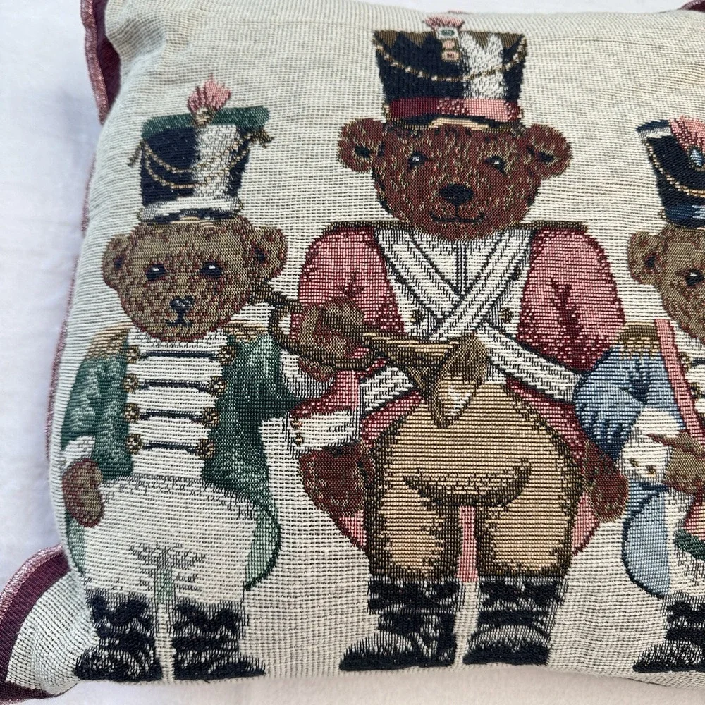 Christmas Teddy Bear Nutcracker Needlepoint Throw Pillow 16x16 Holiday Decor